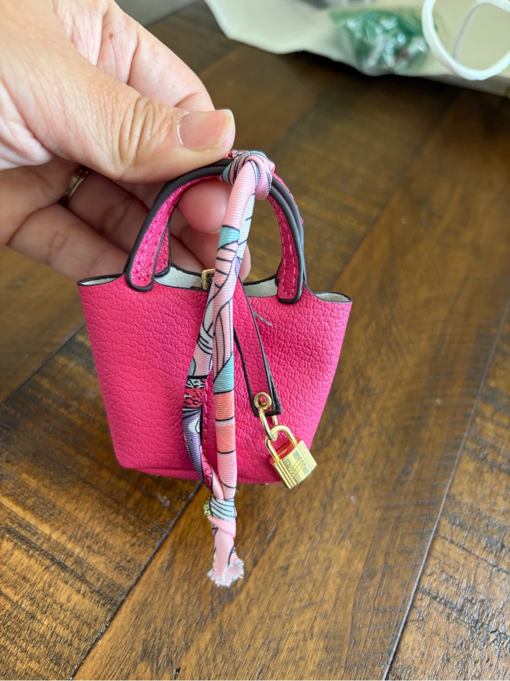 Hot Pink Mini Tote Bag with Gold Padlock - Picture 5 of 6